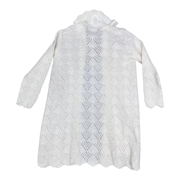 Vintage Dotty Mann Cleveland 50s White Duster Cardigan Sweater Knit Open Long L - Picture 2 of 4